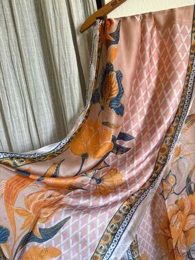 Floral Silk Scarf in Blush Pink & Mustard